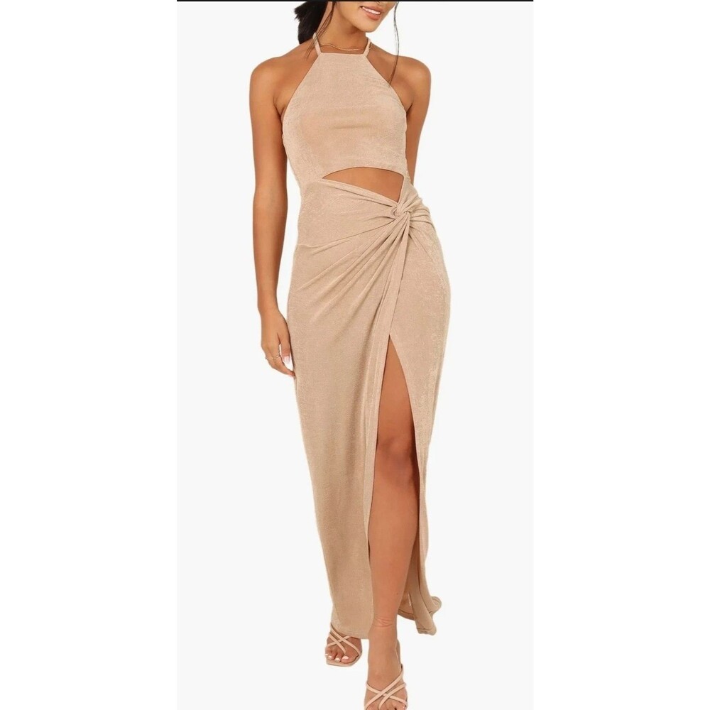 NWT Petal & Pup Scarlett Stretch Halter Maxi Dress 6 Gold NEW